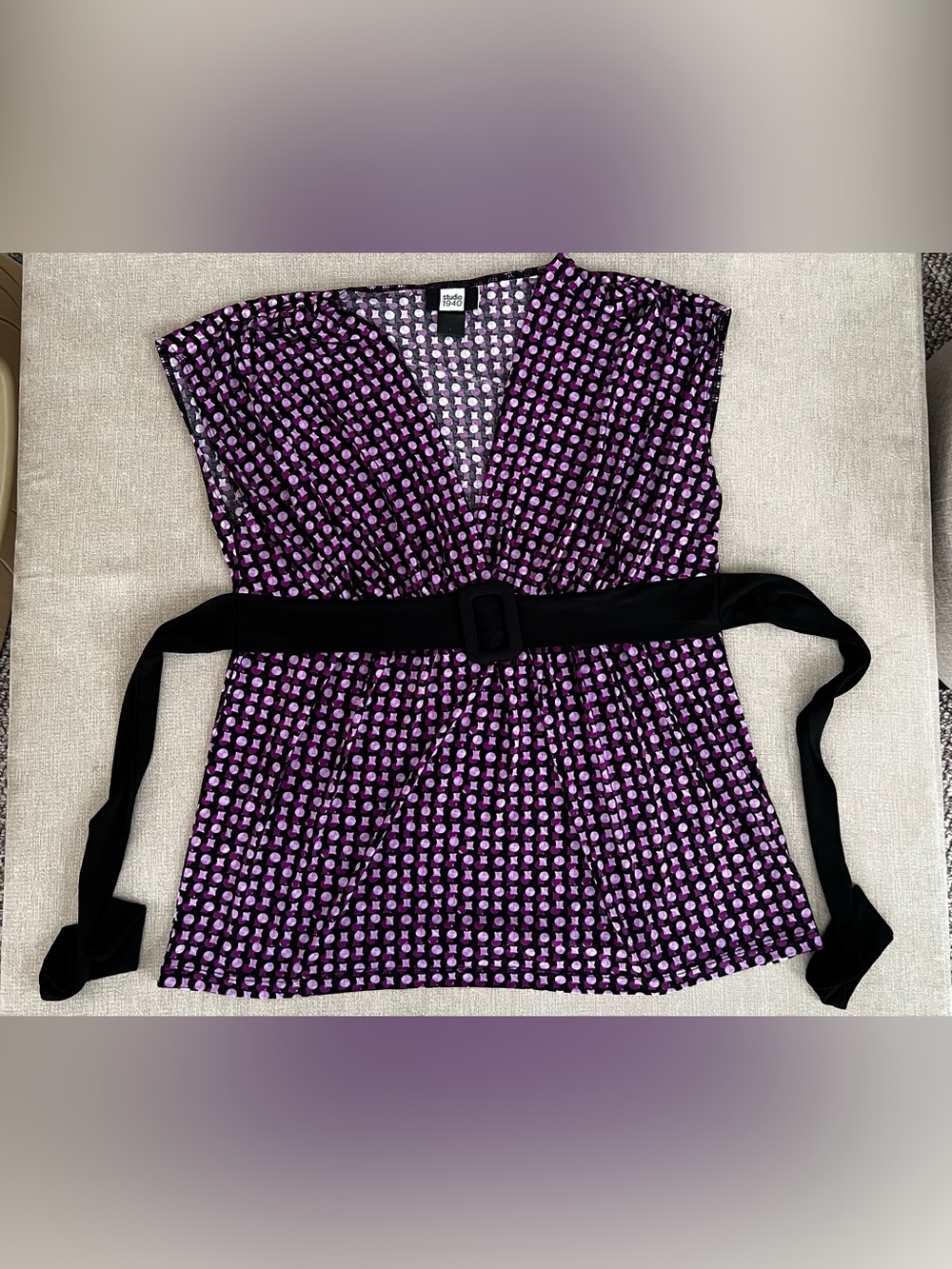 Studio 1940 Purple and Pink Geometric Print Top
